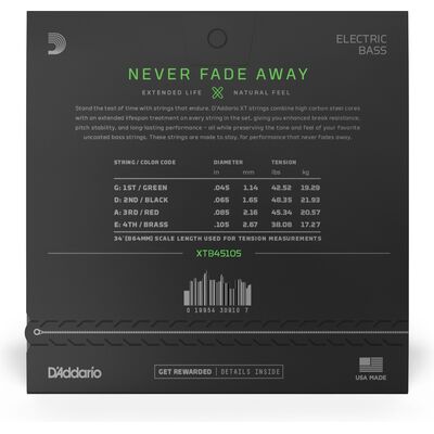 D'Addario XTB45105 Coated Nickel Wound 45-105 basszus gitárhúr
