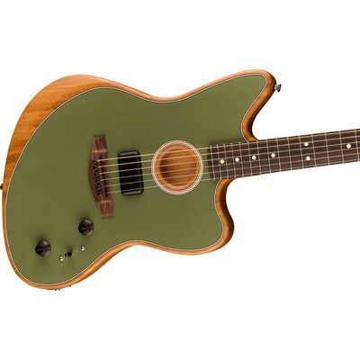 Fender Acoustasonic Player Jazzmaster RW Antique Olive elektro-akusztikus gitár