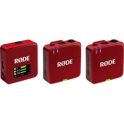 RODE Wireless GO Gen 3 kétcsatornás vezetéknélküli csíptetős mikrofon szett - piros