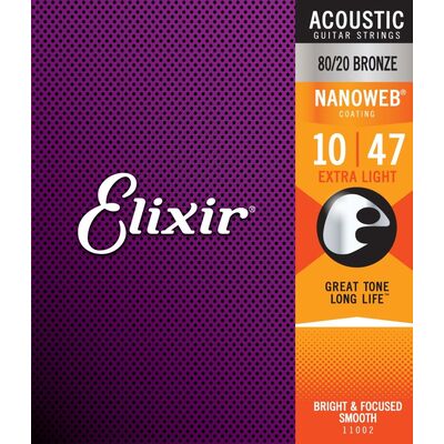Elixir 11002 80/20 Bronze NanoWeb 10-47 Extra Light akusztikus gitárhúr