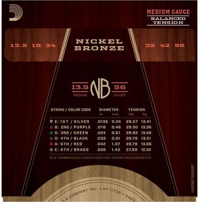 D'Addario NB13556BT Nickel Bronze 13,5-56 akusztikus gitárhúr