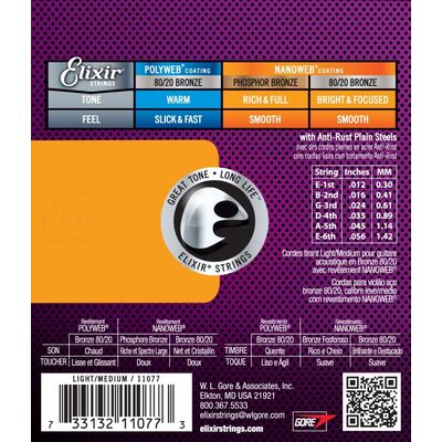 Elixir 11077 80/20 Bronze NanoWeb 12-56 Light-Medium akusztikus gitárhúr