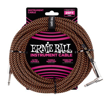 Ernie Ball 6064 fekete/narancs 7,65m szövet gitárkábel