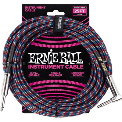 Ernie Ball 6063 fekete/piros/kék/fehér 7,65m szövet gitárkábel