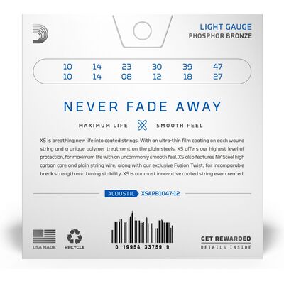 D'Addario XSAPB1047-12 Coated Phosphor Bronze 10-47 12-húros akusztikus gitárhúr
