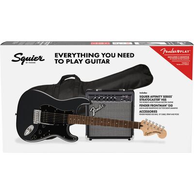 Squier Affinity Stratocaster HSS Charcoal Frost Metallic elektromos gitár szett