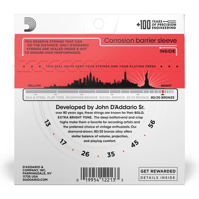 D'Addario EJ12 80/20 Bronze 13-56 akusztikus gitárhúr